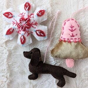 Handmade Felt Dachshund Festive Felt Ornaments Set